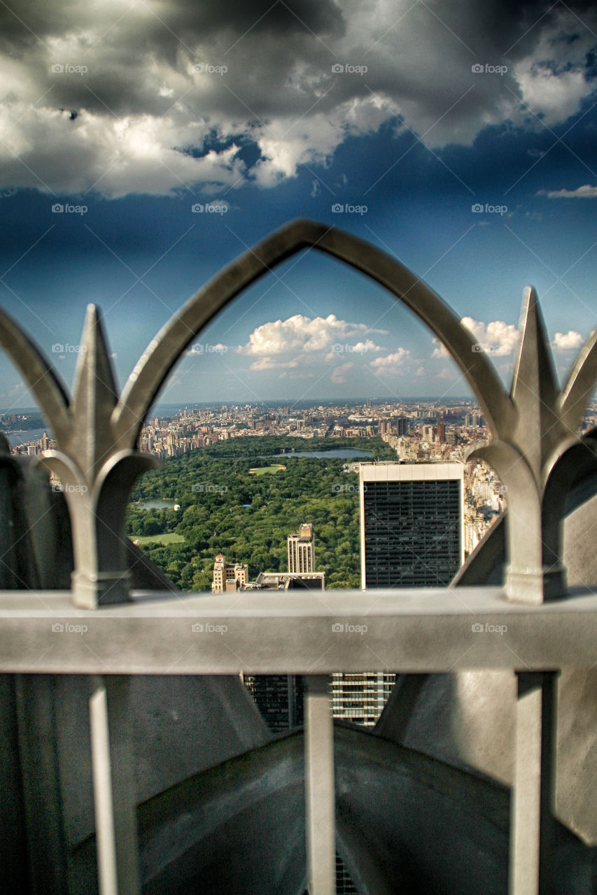 view from the top of the rock through the balustrade