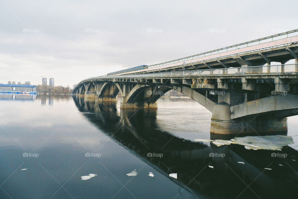 the bridge of the metro across the Dnieper River in the city of Kiev