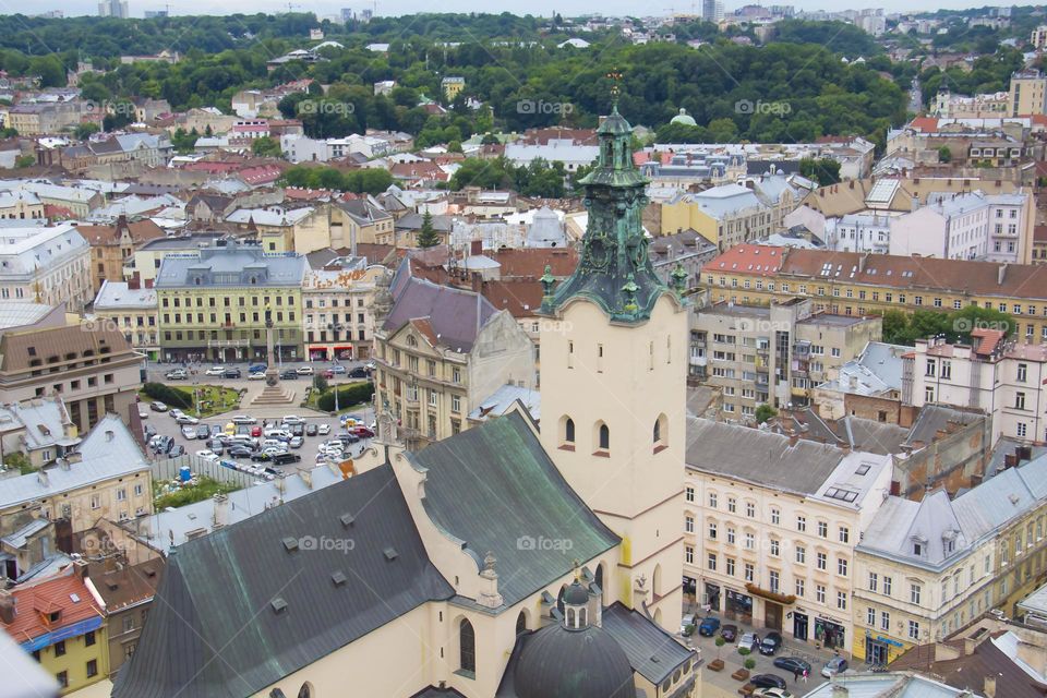 The city of Lviv in Ukraine from a bird's eye view.