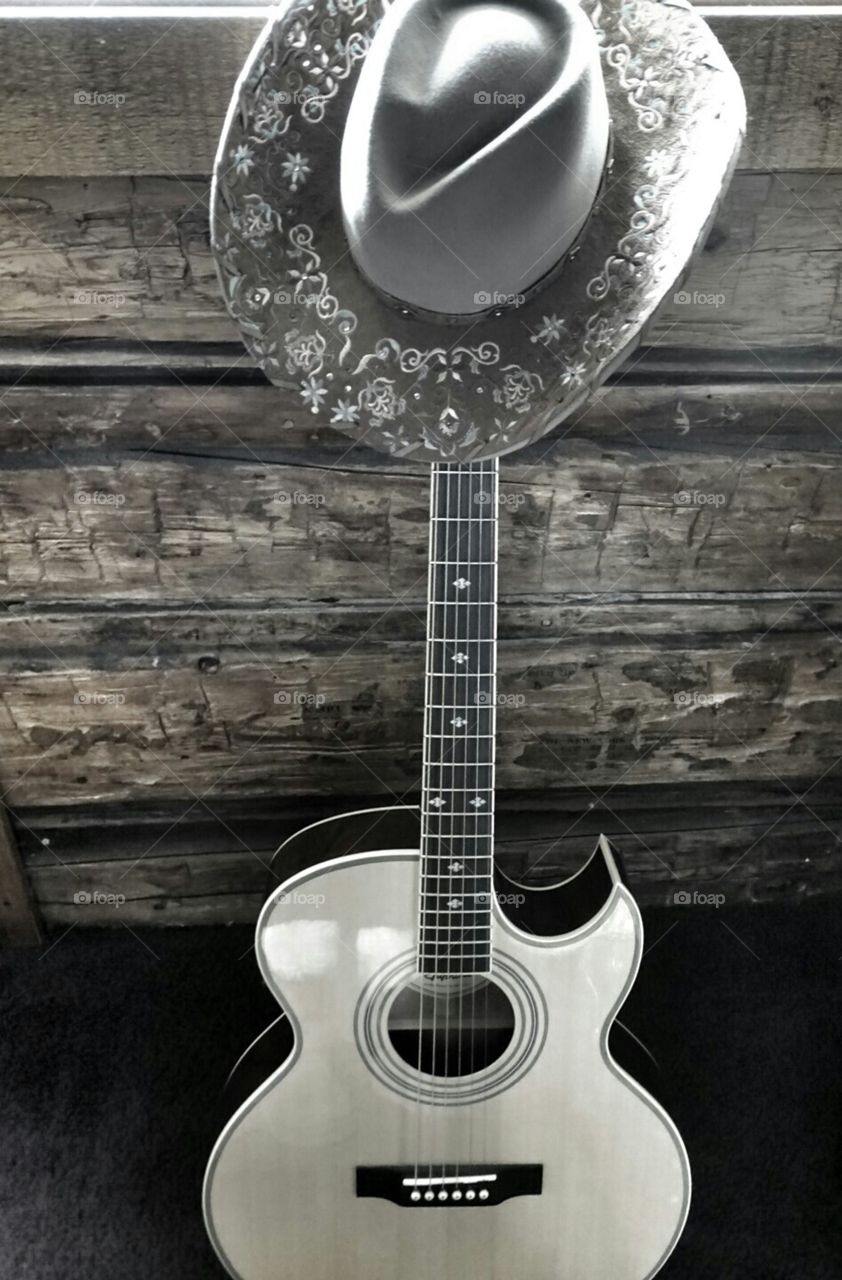 Country Heart. this pic taken of my Epiphone guitar and cowboy hat while staying in a cabin in Buena  Vista  Colorado 