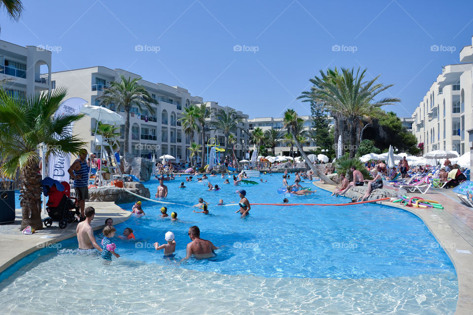 Alcudia Pins hotel in Alcudia Majorca. Pool area near the beach.