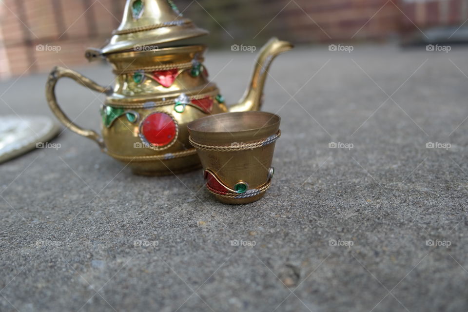 Golden Tin Moroccan Teapot and Cup
