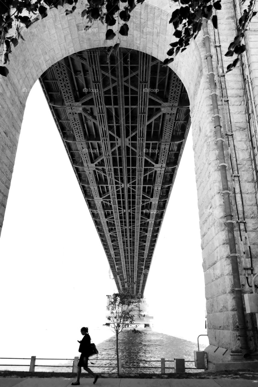 Walking under the bridge