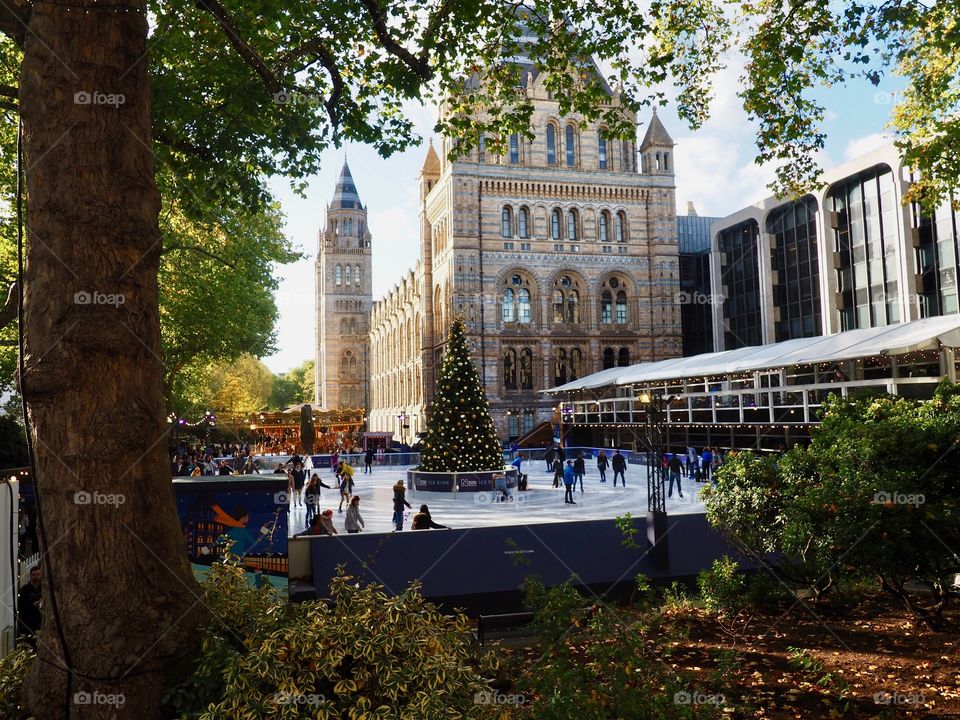 Skating rink next to Museum of Natural History  in London.