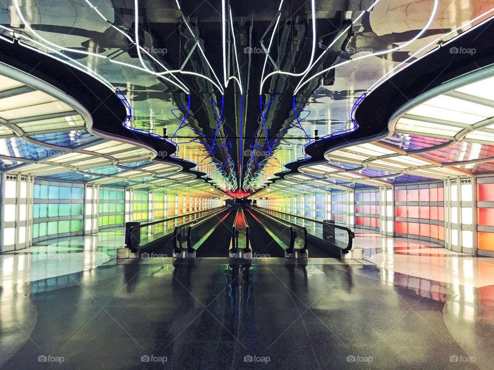 colorful lights - chicago airport 