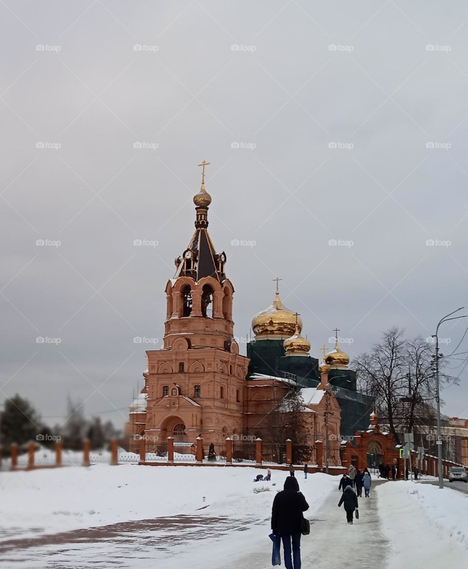 View of the Cathedral of the Life-Giving Trinity (Trinity Cathedral) - an Orthodox church in the city of Ramenskoye, Moscow Region.