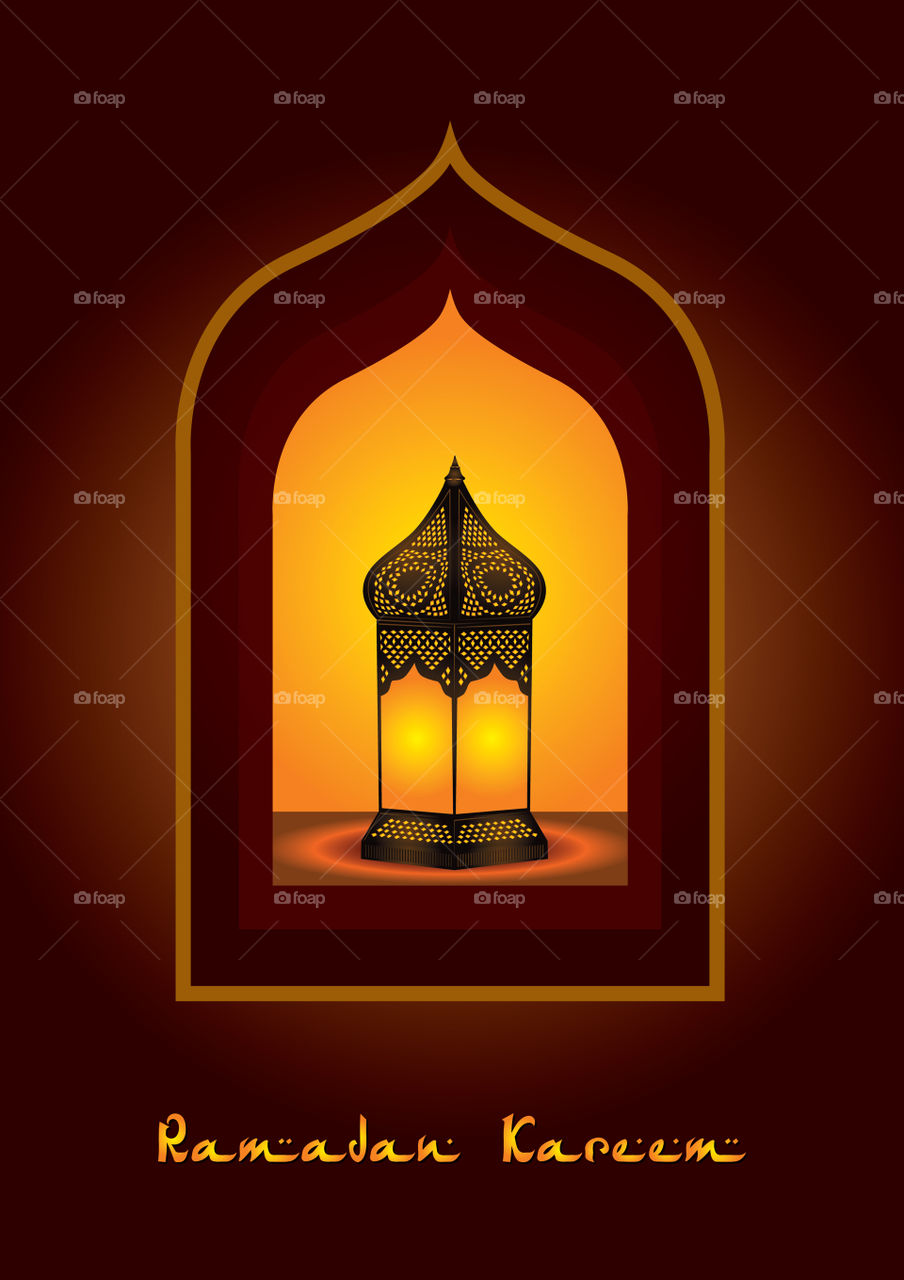 Ramadan Kareem greeting card with arabic Lamp illustration