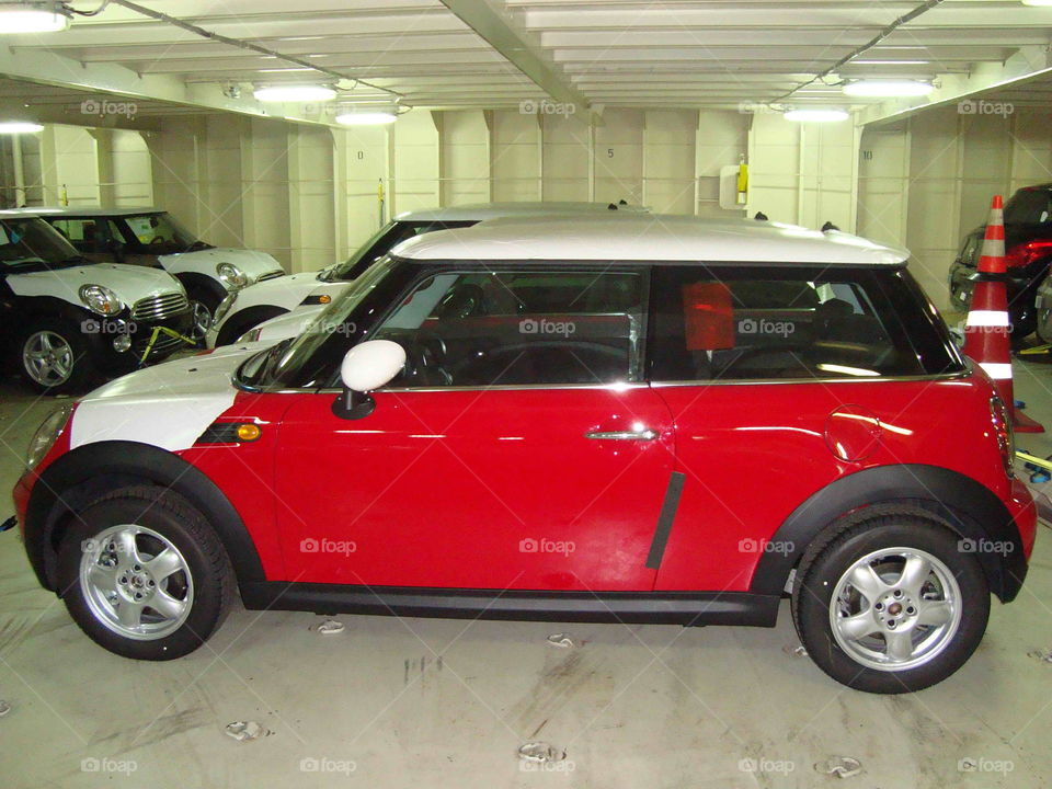 # Mini Cooper# car😍# red# small# fast# elegant#lashed on ship#ships deck#