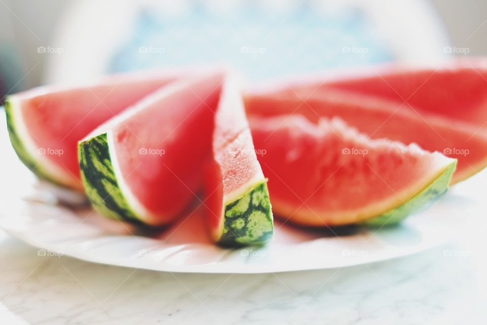 Slices of watermelon on plate