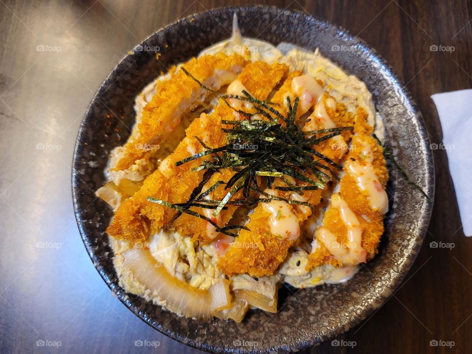 Fried Chicken Cutlet with Mentaiko Sauce Oyakodon