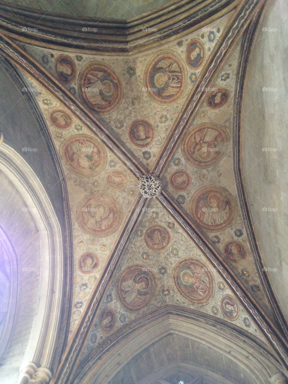 15 century ceiling painting. The beauty of this artwork in Winchester Cathedral