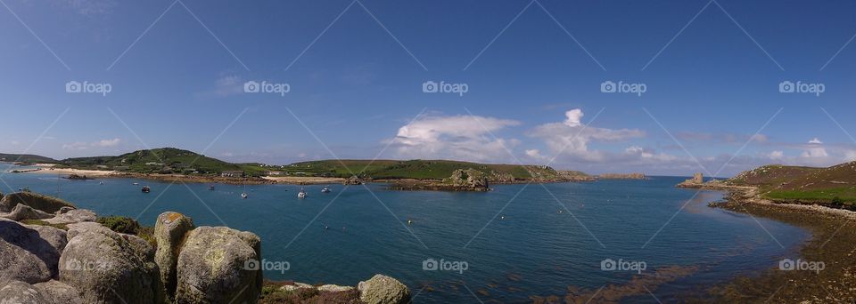 Panoramic view of Bryher from Tresco, Scilly isles