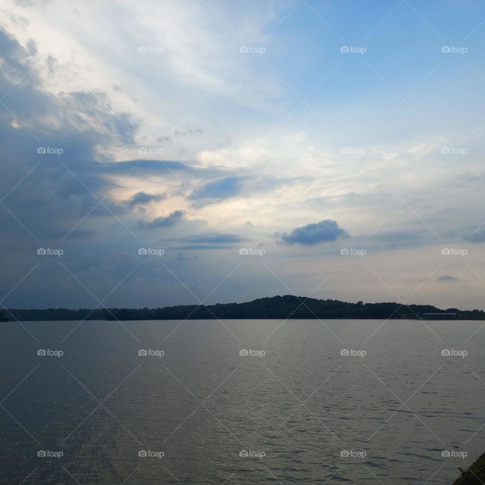 Beautiful view of the lakeside in the evening