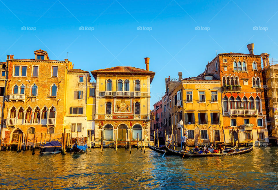 Gondola near the houses in Venice, Italy