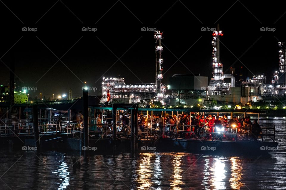 Oil Refinery plant and transportation in the night