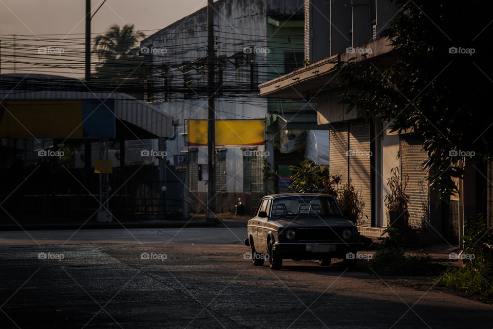 Old car at dusk