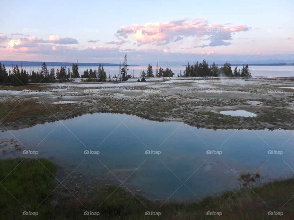 Yellowstone Lake at the National Park at dusk