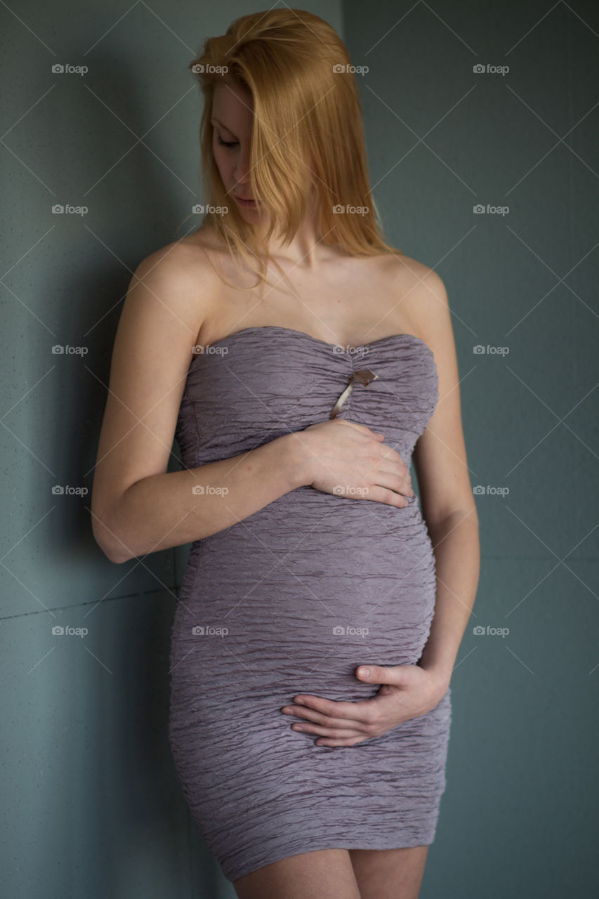 Pregnant Belly Grey Dress