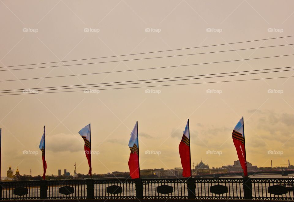 Flags in the sunset