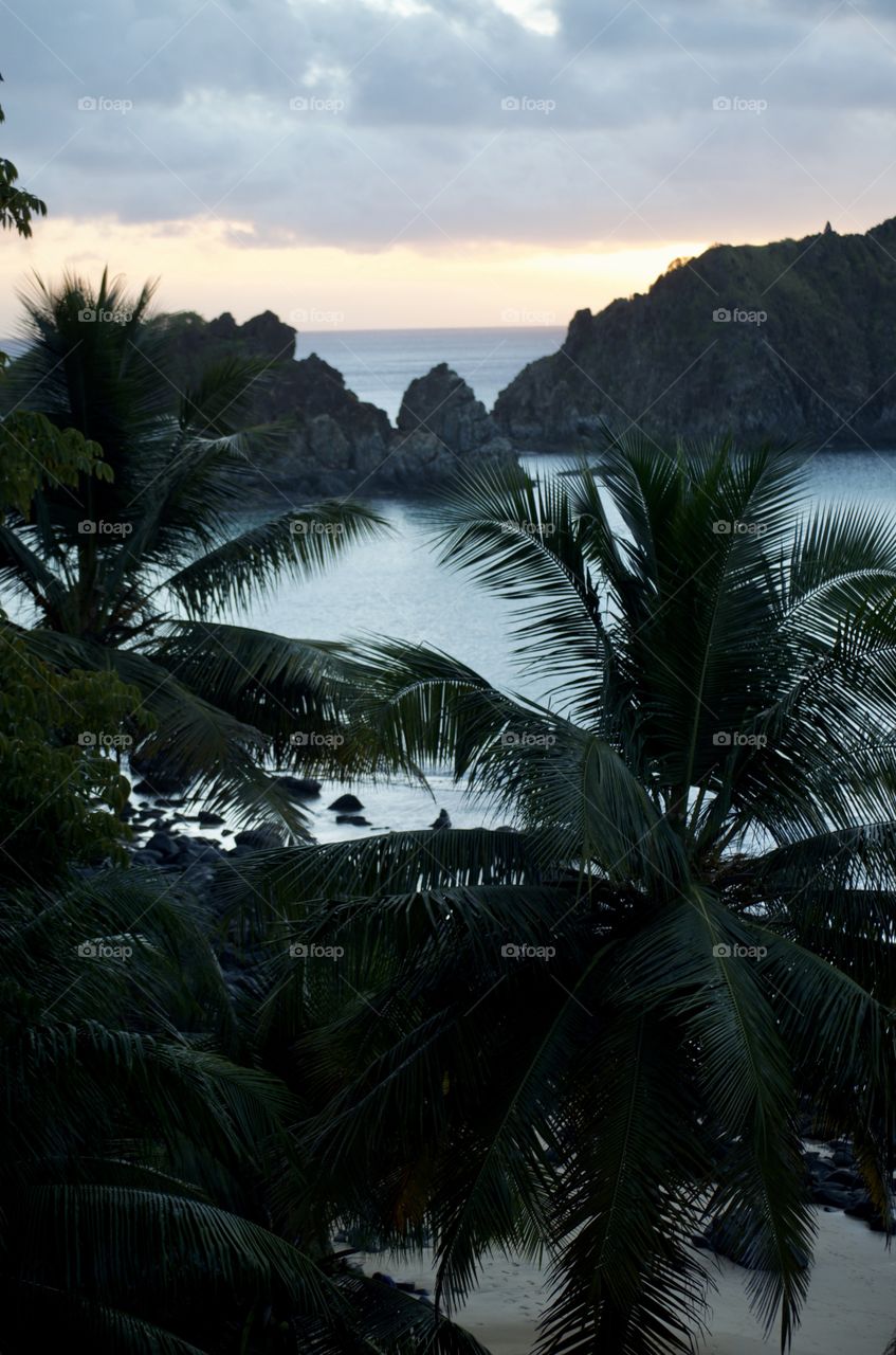 Panoramic view of Fernando de Noronha island at sunset 