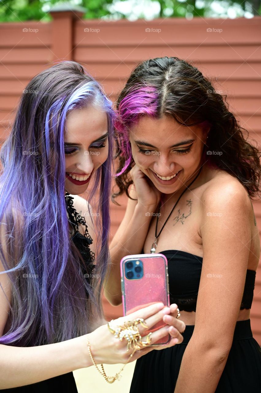 Purple hair, pretty young women with Violet and lavender hair