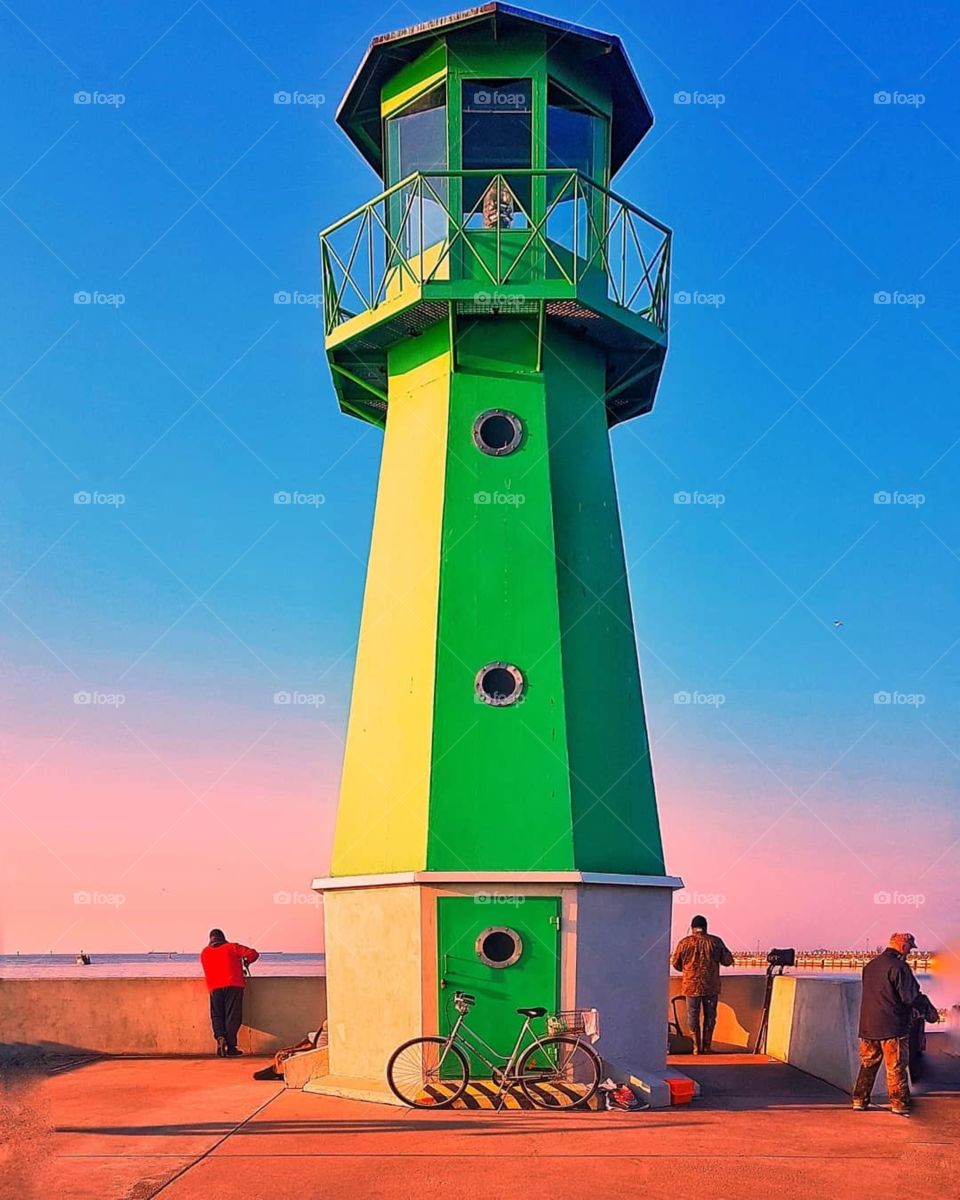 Green lighthouse.