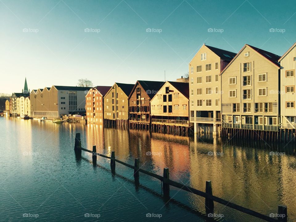 Beatiful wooden houses in Trondheim, Norway
