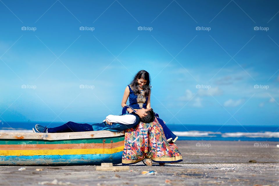 Couple sitting on boat