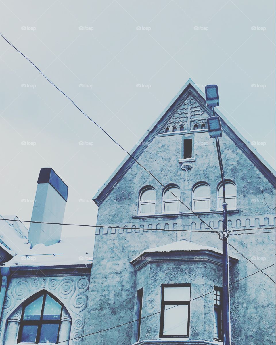 ancient building in the style of the northern modern in the Karelian city of Sortavala