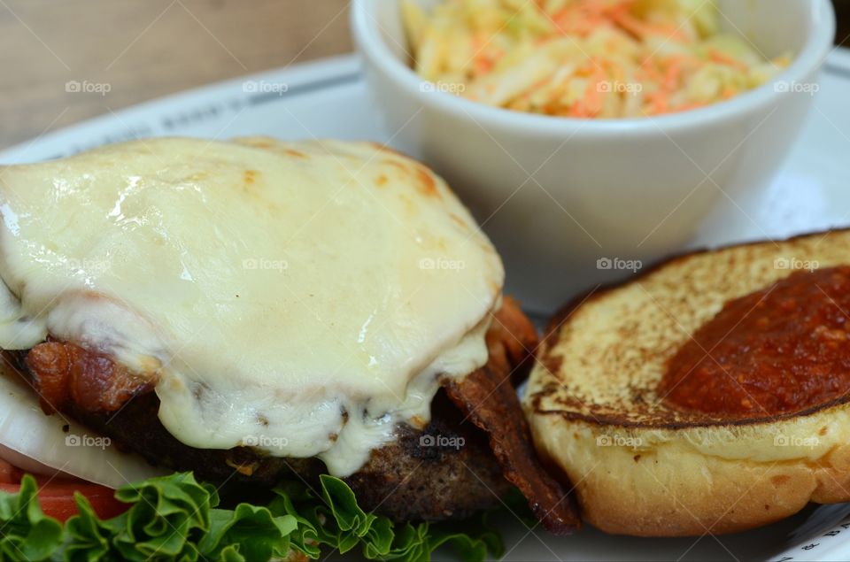 A juicy horse radish bacon swiss burger is brought out for an afternoon dine at a local eatery in downtown historic Savannah.