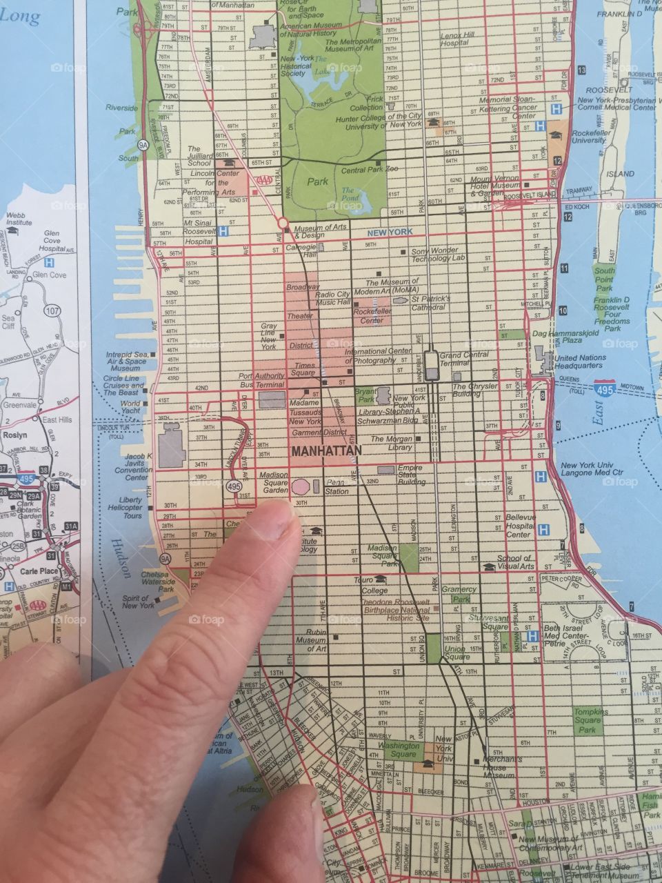 Planning a trip with a map to Manhattan New York