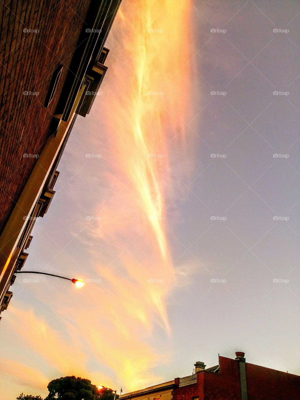 Cloud pattern in sky with street light