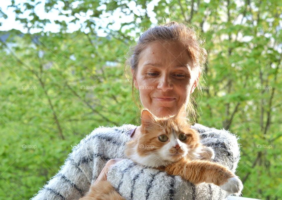 woman and cat happiness