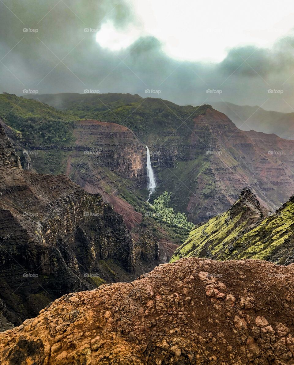 Beautiful Waterfall and canyon in Hawaii 