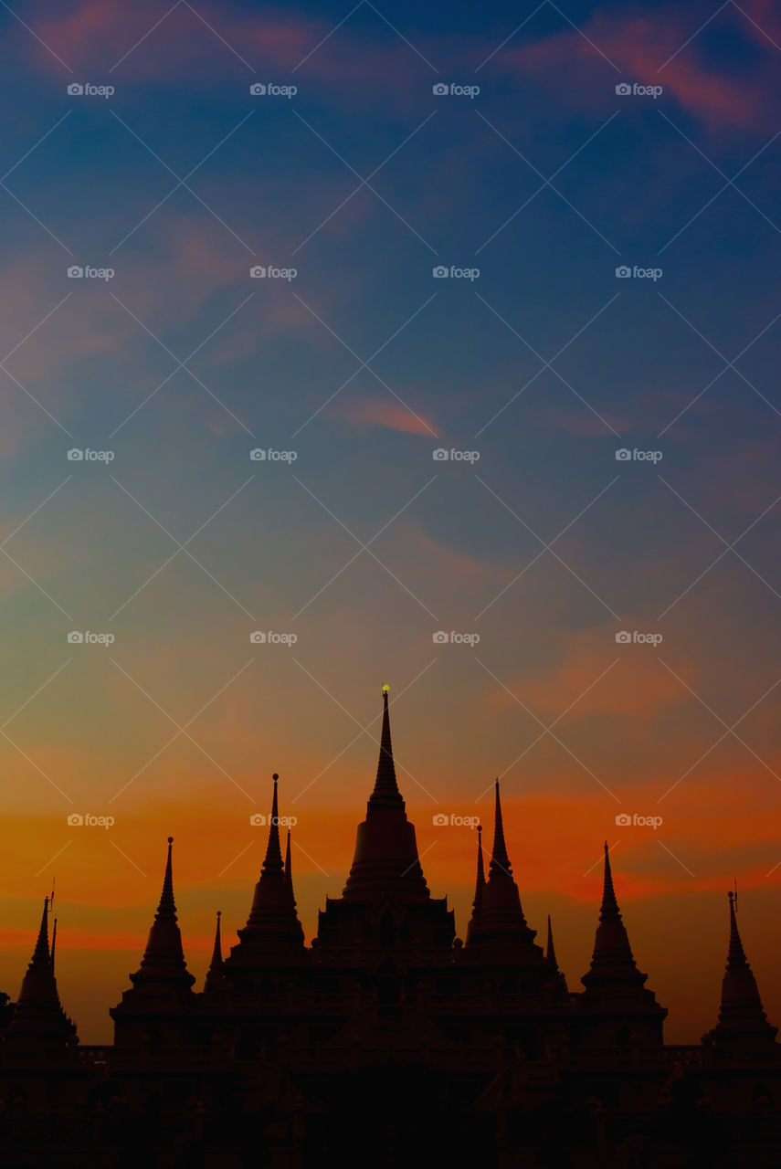 silhouette thailand landmarks evening by sonchai