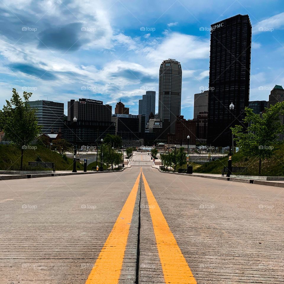 Day time view of city from elevated area