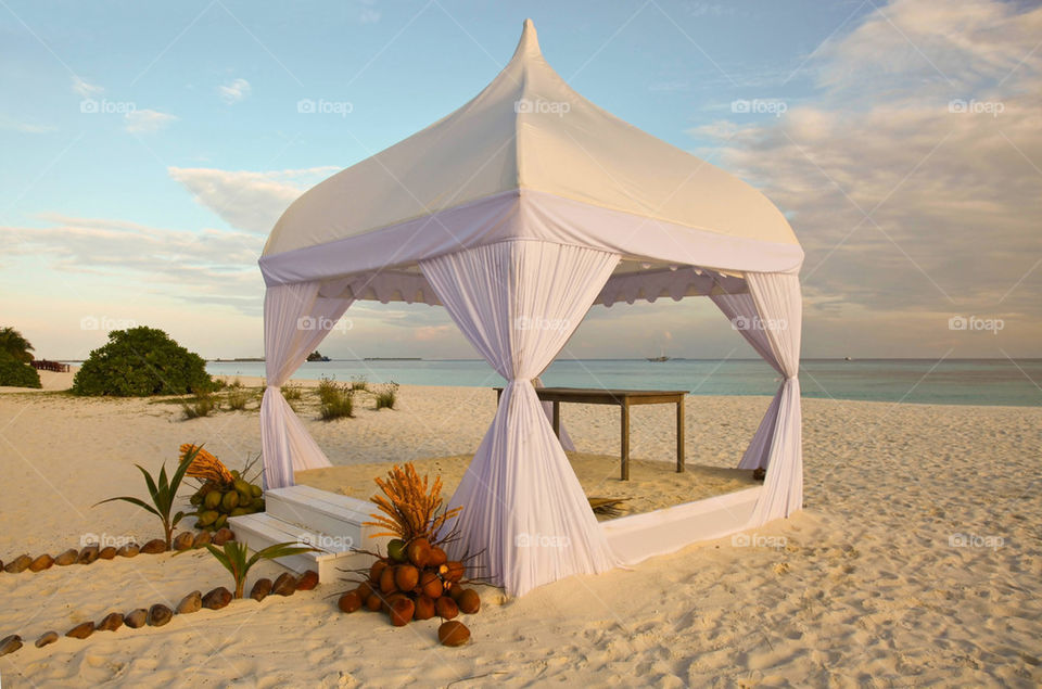 Wedding tent on the beach.