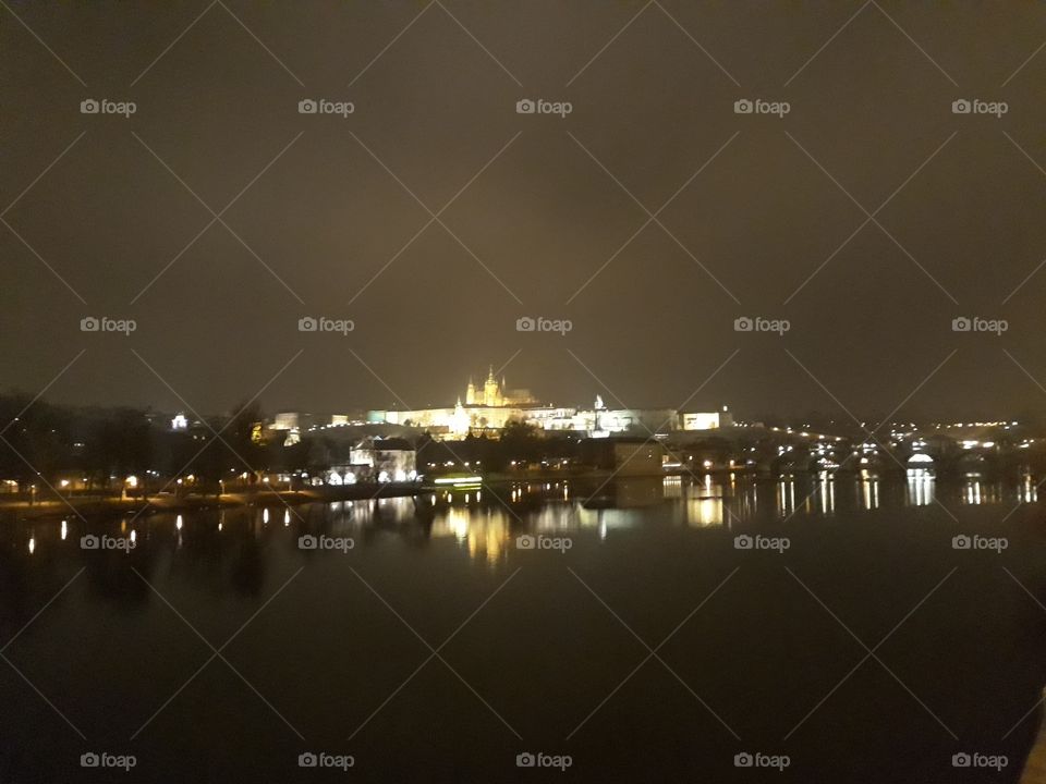 black night, Prague castle, river, Vltava river, riverside, Prague, Czech republic, night sight, castle, night castle, night view