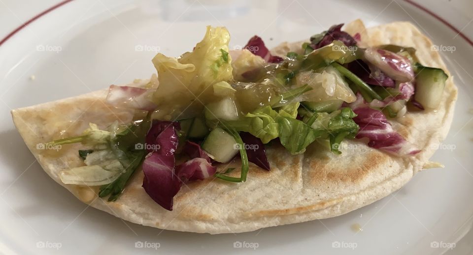 Quesadilla for breakfast with fresh salad 