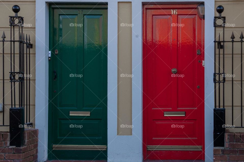 A red door and a green door