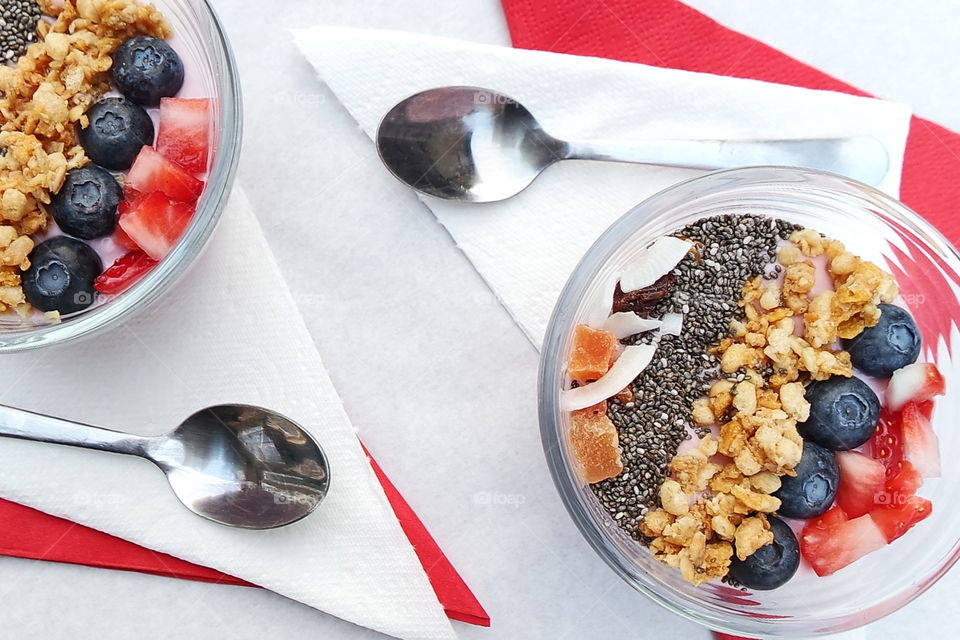 High angle view of healthy breakfast