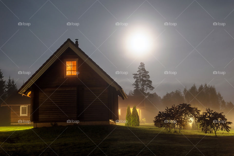 rural guest house in the moon light