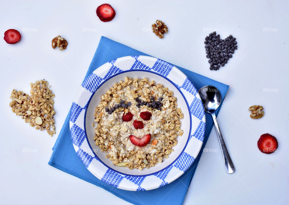 High angle view of oatmeal