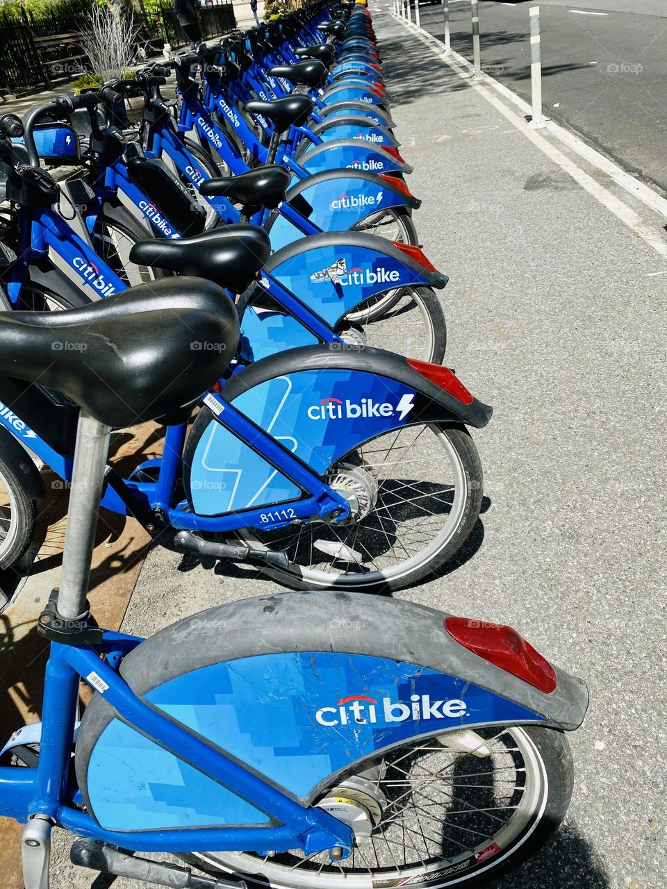 Docked in bicycles from the city bike share system. 