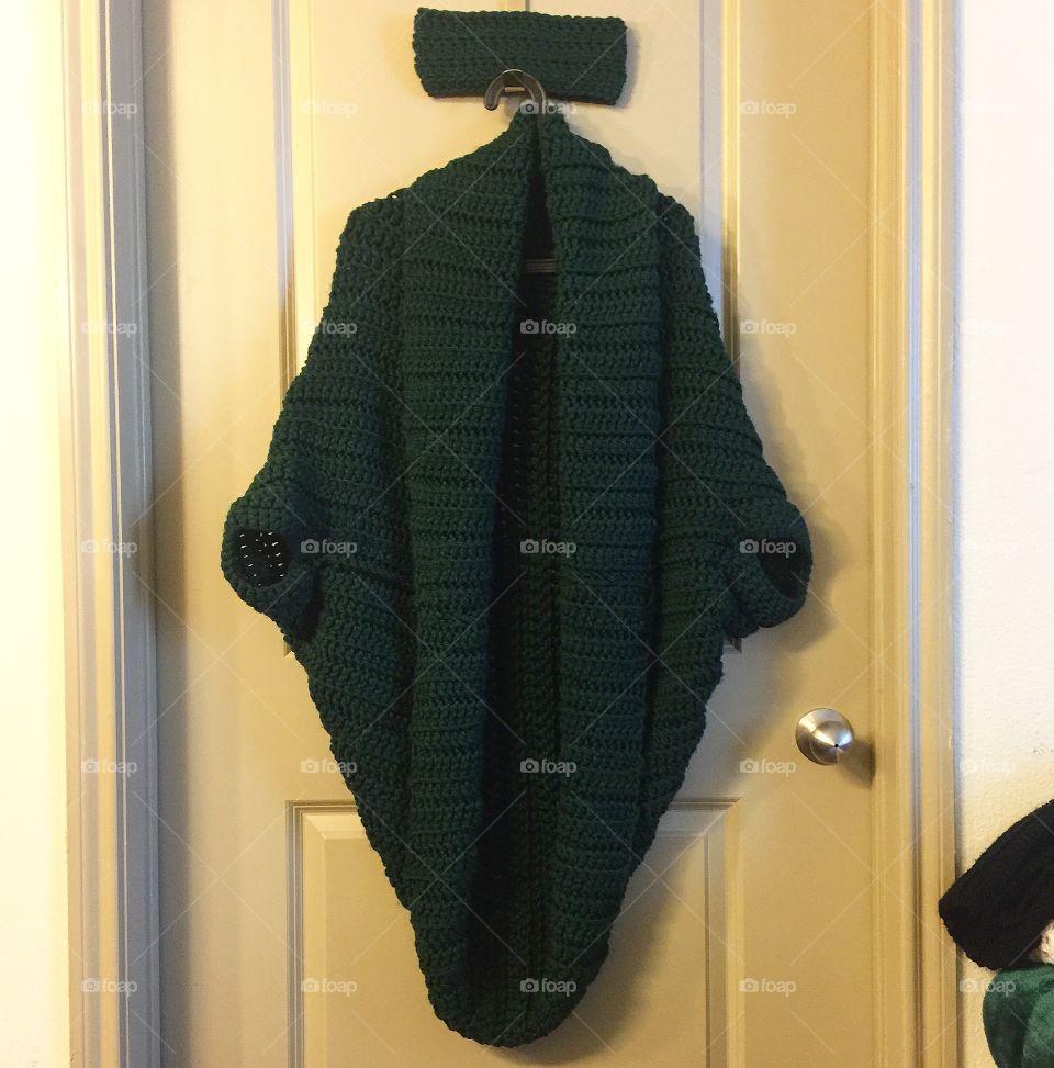 Hand crocheted green cardigan sweater