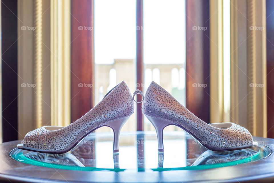 Silver Stilleto Heels with Weeding rings in between