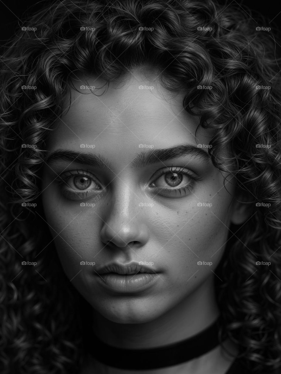 Black and white portrait of a beautiful young girl looking at camera for pictures