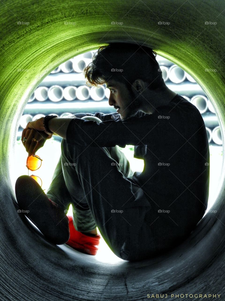 A man inside pipe