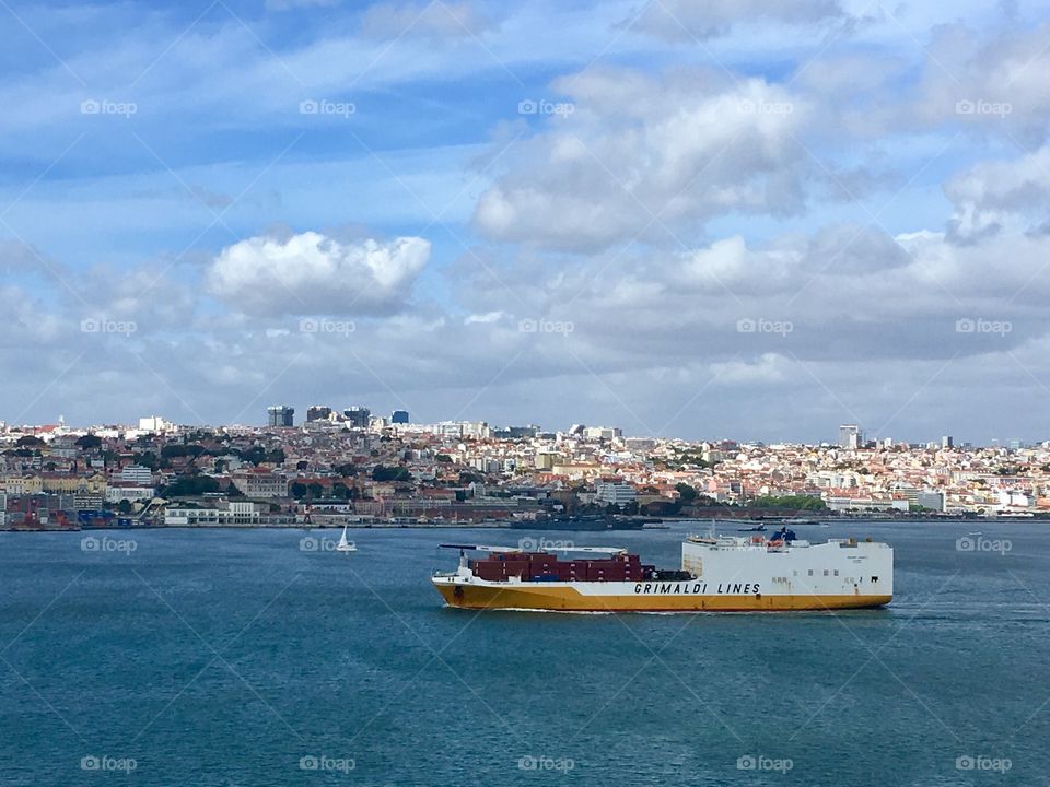 Cargo ship entering in Lisbon 