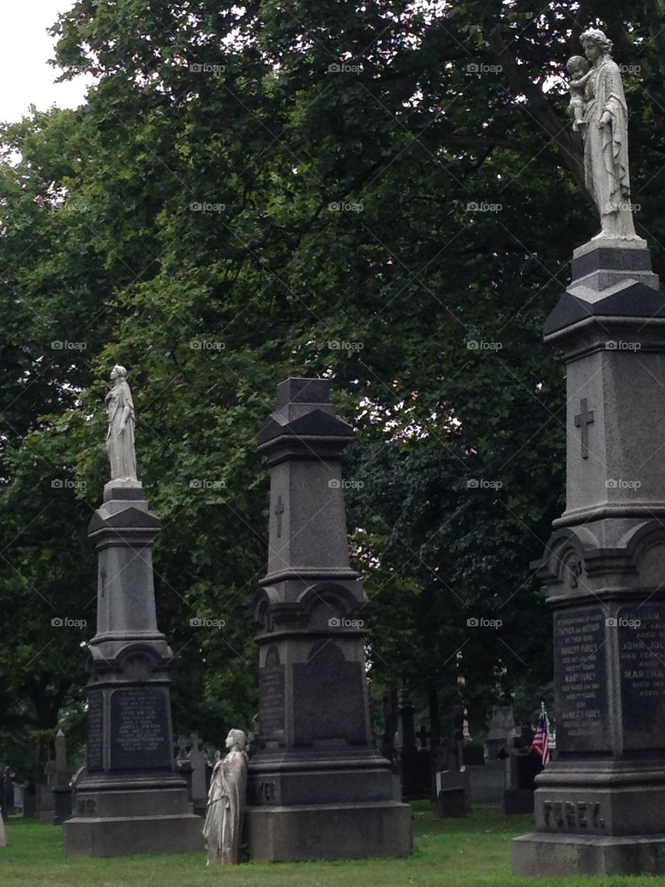 Monuments in cemetery in Queens NY